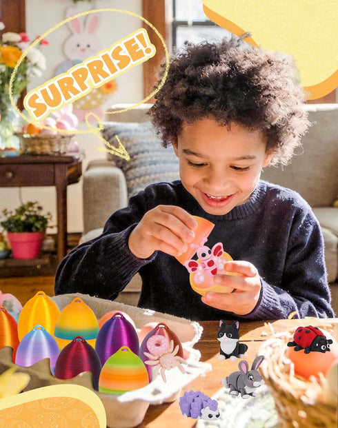 YILCER 3D 3D Set Mini Printed Animals with Eggs Flexible Articulated Fidget Wigglitz Toys Animals Figurines Cute Pocket