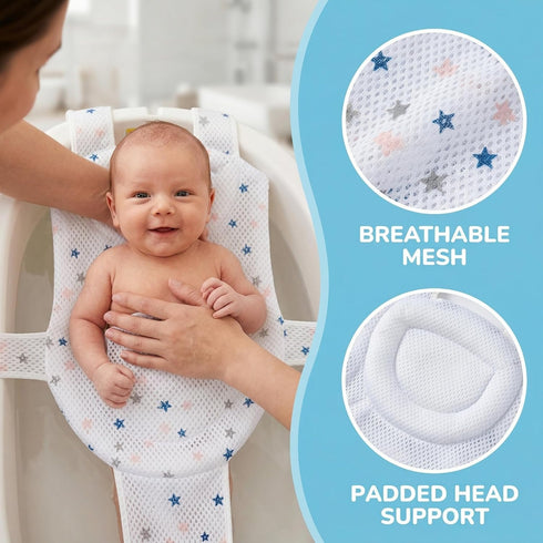 Kangnice 0-12 Premium Baby Bath Seat Support Net, Adjustable Non-Slip Infant Bathing Chair for Newborns Months
