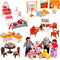 HyDren 83 Pcs Wooden Dollhouse Furniture Set with 8 Flexible Dolls for
