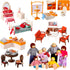 HyDren 83 Pcs Wooden Dollhouse Furniture Set with 8 Flexible Dolls for