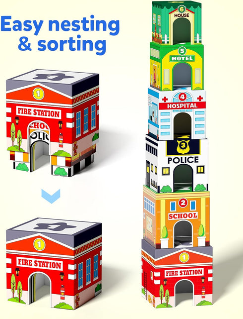 Community 2 3 4 Coogam Montessori Sorting & Stacking Blocks with Nesting Garages Cars, Stackable Number Boxes