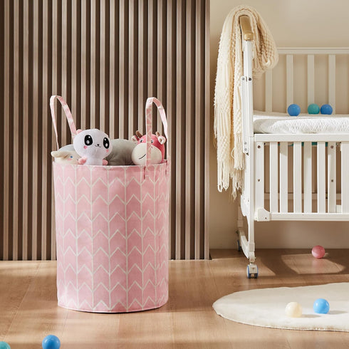 TECHMILLY Large Storage Basket for Girls and Boys, Collapsible Laundry Hamper with Long Handles, Toy Bins