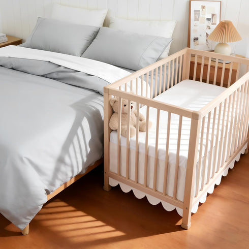 100% 400 Count 52"X28" 14" Scallop Edge Crib Skirt Ivory, Egyptian Cotton Thread Crib Skirt Dust Ruffle,Double
