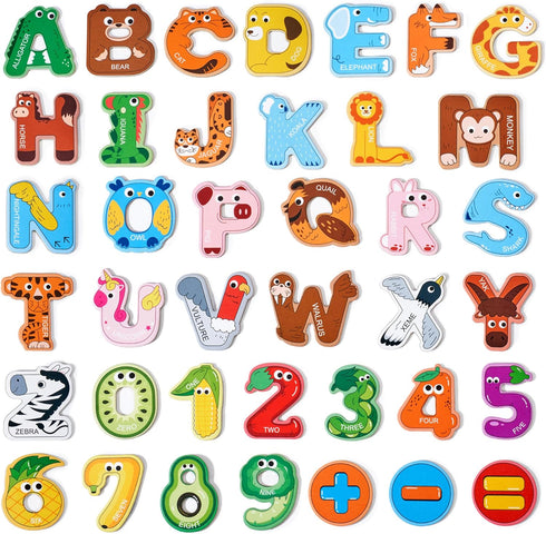Magnetic Letters and Numbers Fridge Magnets, 26 Uppercase Letters and 0-9 Numbers, Animal Alphabet Toy Set for Kids