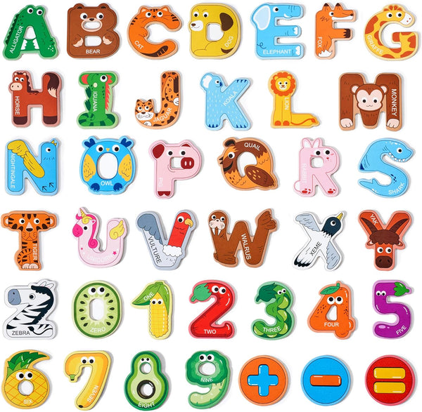Magnetic Letters and Numbers Fridge Magnets, 26 Uppercase Letters and 0-9 Numbers, Animal Alphabet Toy Set for Kids