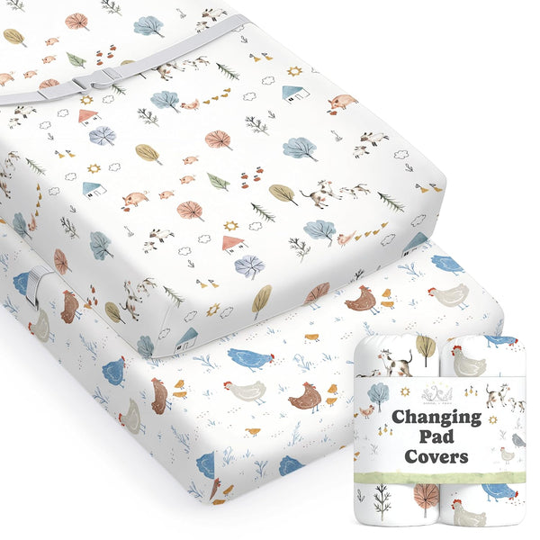Baby Changing Pad Cover 2-Pack for Boys, Girls (Farm Animals) - Premium
