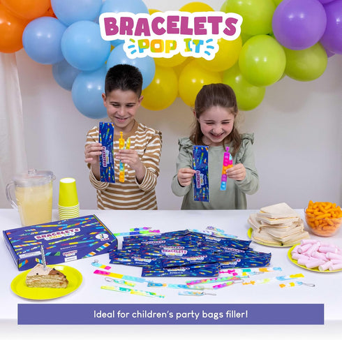 Pack 30 BONNYCO Pop It Bracelets and Keychains Kids Party Favors. Goodie Bags Stuffers for Kids, Fidget Toys Pop Its