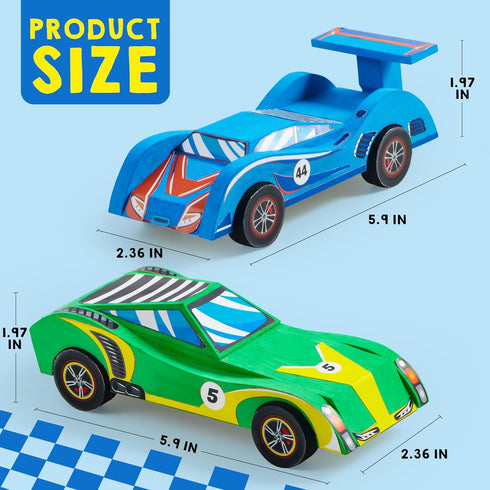 Klever Kits 4 DIY Wooden Race Cars, Build & Paint Your Own Craft Kit, Easy to Assemble Birthday Presents for Kids