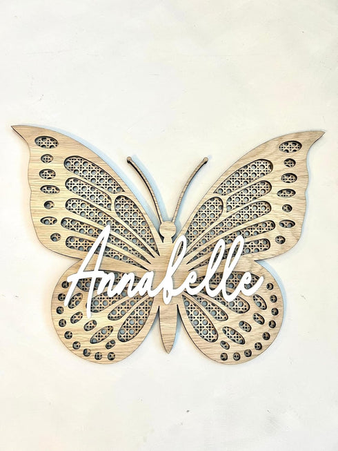 Chillever 3D - Personalized Butterfly Name Sign, Custom Wood Personalized Butterfly Wall Decor with Baby Name Sign