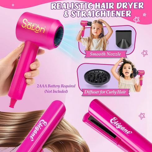 Cleboen 35PCS Playset 3 4 5 6 7 8+ Hair Styling Doll Head Makeup Kit for Girls Toys, Kids Hair Salon Pretend