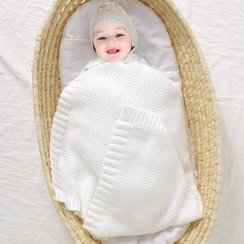 mimixiong Baby Blanket, Soft Warm Knit Swaddle Blanket, Unisex Receiving Blanket for Boys and Girls, White 40 x 30