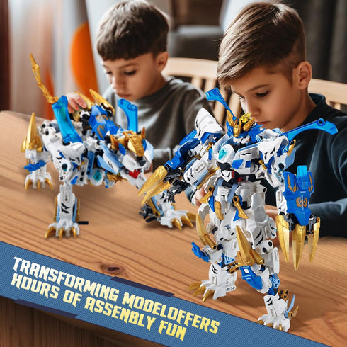 Mecha Building Blocks 2in1 Animal Transforming Robot Set with White Tiger Collectible Toys for Ages 8+