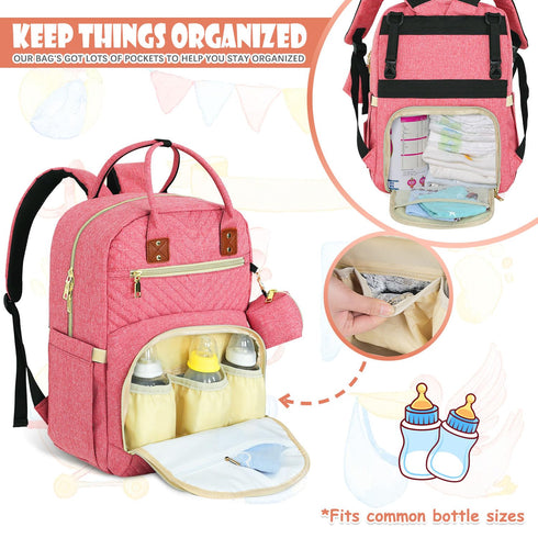 Backpack, Backpack Tenot Baby Diaper Bag Travel Diaper Bags for Babys Girl Boy Large Capacity Baby Bag for Women Pink