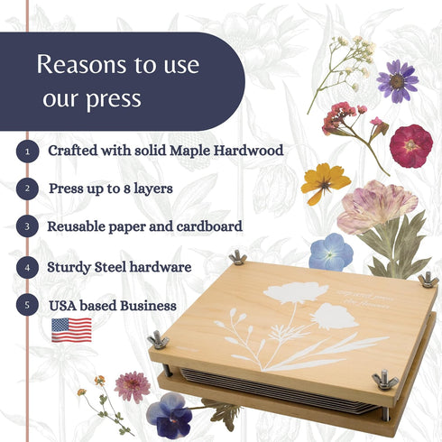 8x10in 8 Flower Press Kit | Durable Hardwood - Flower Preserving Kit Up to layers - Floral Preservation kits for adults