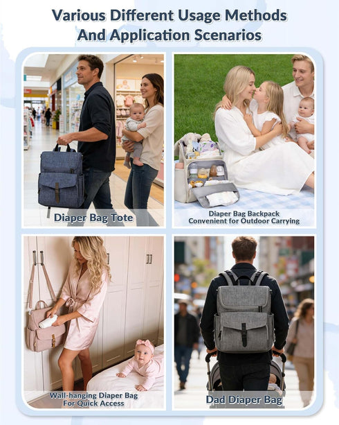 NatuFuse Backpack, 15 Diaper Bag Pockets Baby Bag, Girl Boy Travel Tote Bag with Insulated Pocket, Cute Diaper Bag