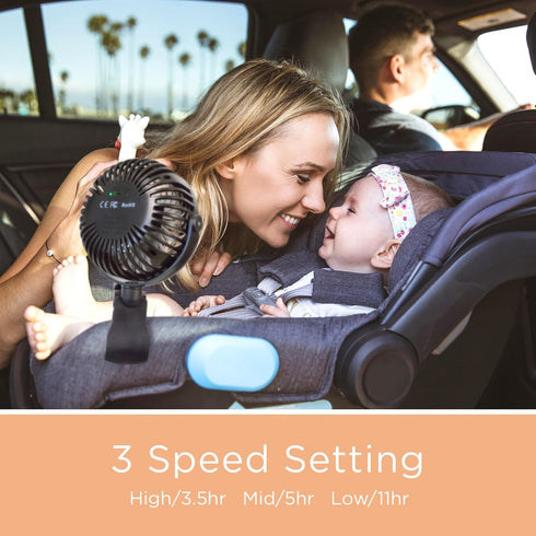 liuliuby Baby Stroller Fan with Clip | Clip On Fan for Baby Car Seat | Portable & Rechargeable with Durable Clamp |