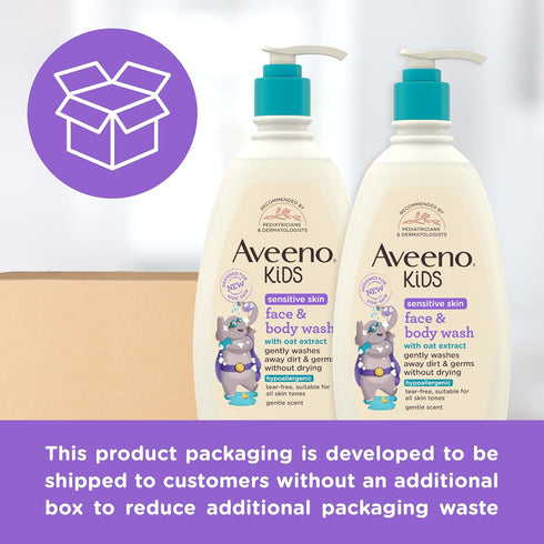 18 oz, 2 Pack Aveeno Kids Sensitive Skin Face and Body Wash with Oat Extract, Gently Washes Away Dirt and Germs Without