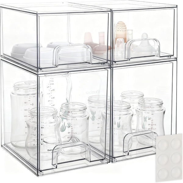 yanyoyo Baby Bottle Storage Organizer - Acrylic Storage Containers, Clear Stackable Drawer