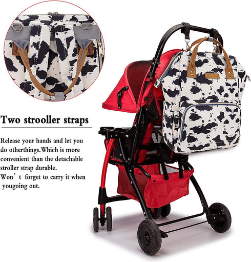 MCWTH Backpack Set Cow Print Diaper Bag for Baby Girls Mom, Large Capacity Multi-Function Nappy Bags Organizer