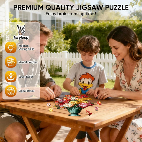511 15.3x19.2 inch Ixfyloop Wooden Puzzles for Adults, Flower Wooden Jigsaw Puzzles Pieces, Unique Shape Puzzle, Wooden