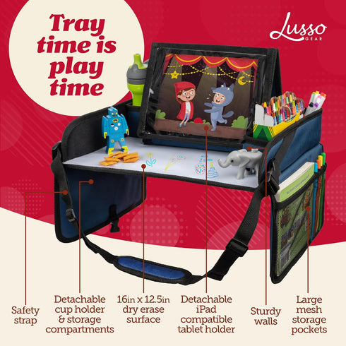 Lusso Gear Kids Travel Tray for Car - Road Trip Essentials for Kids - Car Seat Tray for Travel - Toddler Travel Lap