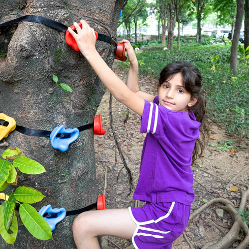 18 Ninja Tree Climbing Holds and 6 Sturdy Ratchet Straps for Kids, Large Climbing Rocks for Outdoor Training