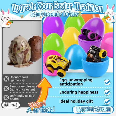 12Pcs nicknack Prefilled Easter Eggs with Alloy Monster Trucks for Kids Easter Eggs Filled with Pull Back Monster Cars