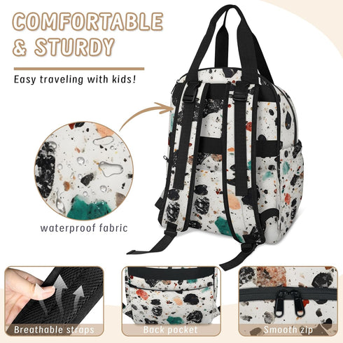 Eativisa Backpack-Multi-functional Terrazzo style Diaper Bag mother and baby bag Thermal compartment USB charging port