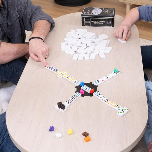 Elbow Set 91 10 2-8 Room Games Double Twelve Dominoes with Dominoes, Trains, Starter Piece, Storage Tin Perfect