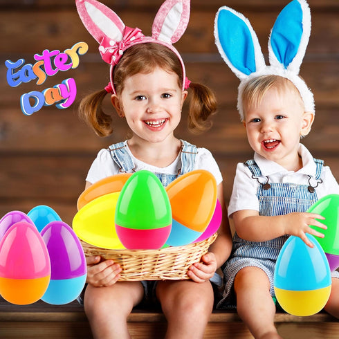 Haconba 12 Pack 4 Inch/ 5 Inch/ 6 Inch (6 (6 Inch)) Fillable Easter Eggs Colorful Large Jumbo Plastic Easter Eggs