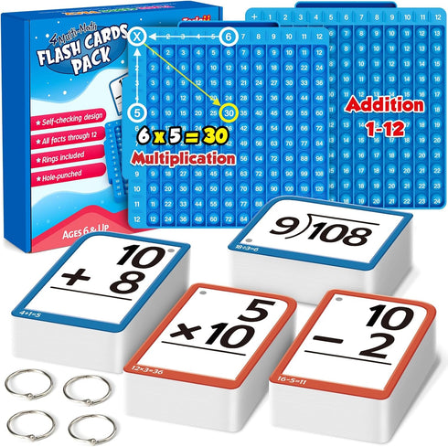 Torlam Math Flash Cards + Math Board, Multiplication & Division Flash Card Games for Kids 1st-6th Grade