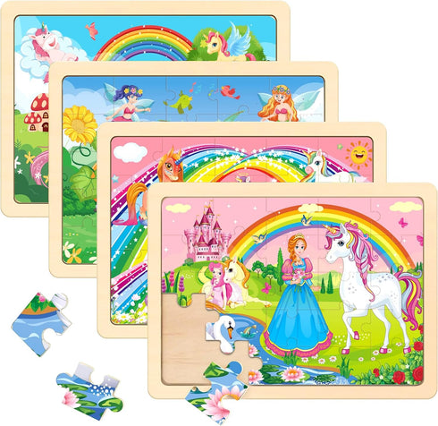 Puzzles for Kids Ages 4-6 - 4 Pack Wooden Jigsaw Puzzles, 24 Pieces Castle Puzzle Set