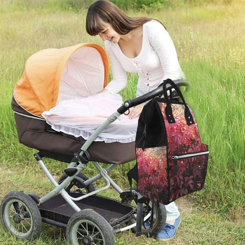 QSMJKLD Backpack Mommy Daypack Burning bush with red berries Diaper Bag with Changing Pad, Pacifier Holder