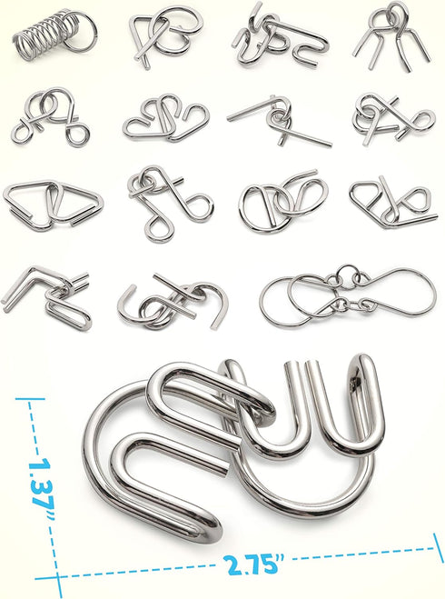 Set 16 Coogam Metal Wire Puzzle of with Pouch,Brain Teaser IQ Test Disentanglemen Iron Link Unlock Interlock Game