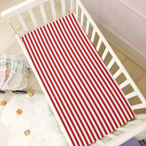 Jihqo 52" 28" Red White Stripes Crib Sheets for Boys Girls Soft Breathable Mini Crib Sheets for Baby x