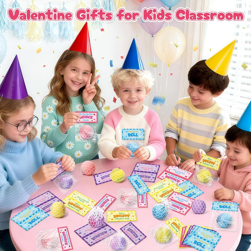 BAYSING 24 Pack Valentines Day Cards for Kids School, Squeeze Stress Balls Sensory Relief Balls Toys, Valentine Day