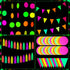 88 Pcs Glow Neon Party Supplies, Including Neon Paper Garland, Paper Tassels Garland, Triangle Flags for Birthday