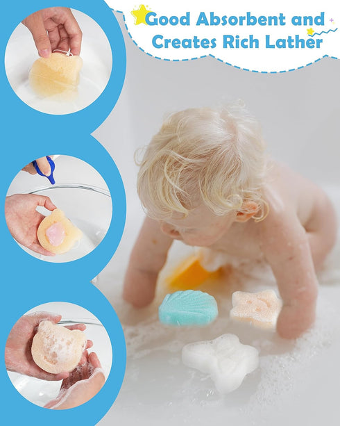Konjac Baby Sponge for Bathing, 5Pcs Natural Cute Shapes, Plant-Based, Extra Soft Bath Sponges for Infants