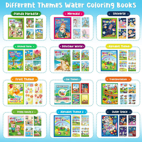 Qeeenar 18 Pack Water Coloring Books for Kids Reusable Mess Free Water Doodle Books with Toddler Pen Educational