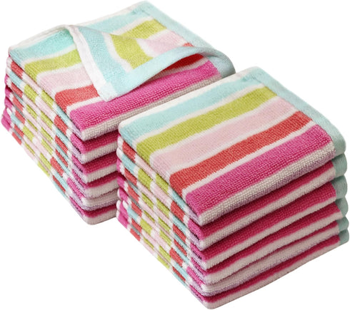 ORIGINAL KIDS Wash Cloth - Set of 12 Stripe Washcloths - 100% Cotton Yarn-Dyed