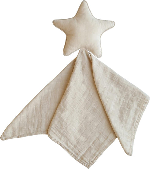 mushie Star Security Blanket, Baby Lovey, 100% Organic Muslin Cotton (Fog)