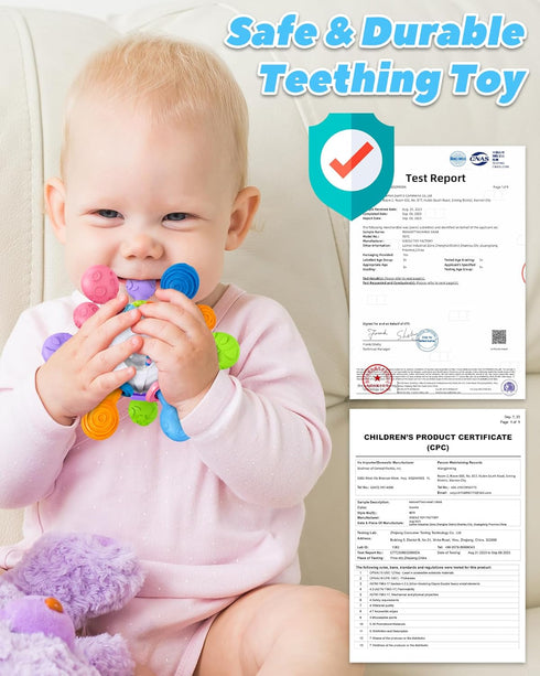 Baby Teething Toys for 0-18 Months - Montessori Tummy Time Rattles and Sensory Toys for Boys Girls, Baby Shower Gifts