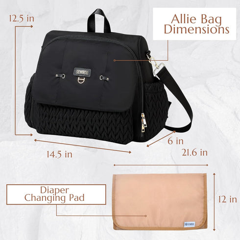 Backpack Allie Stylish Diaper Bag,Travel Baby Bag with Insulated Pockets,Changing Pad, Stroller Clips, Shoulder Strap