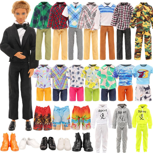 Miunana 10 Pcs Fashion Pack - 5 Sets of Casual Wear Clothes and 5 Shoes for Boy Doll, Random Styles Included