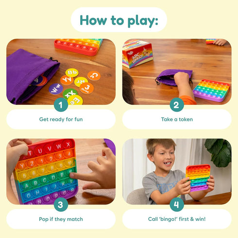 2-6 3+ The Fidget Game ABC Bingo, Games for Kids - Six Educational Alphabet Bingo Popping Mats for Preschool, Toddlers