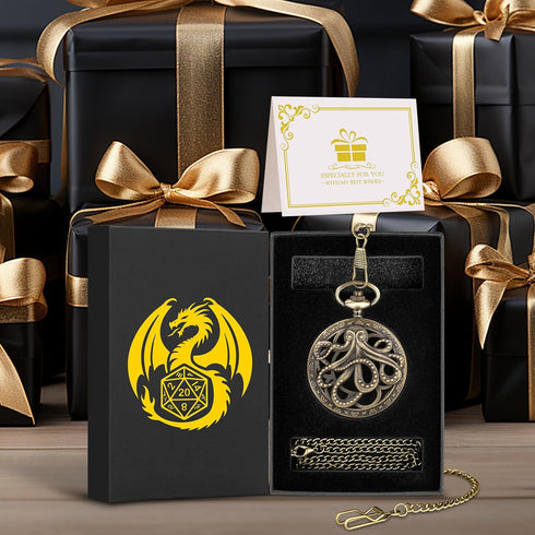 Mini DND Dice Set: 7pcs Polyhedral Metal D&D Dice with Steampunk Hollow Octopus Pocket Watch Shell Case
