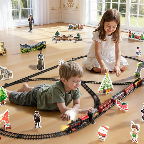 NIPLOOOW Set 3-5, 3 4 5 6 7 8 Train for Toddlers Electric Alloy Train Toy with Realistic Sound, Lights and Smoke