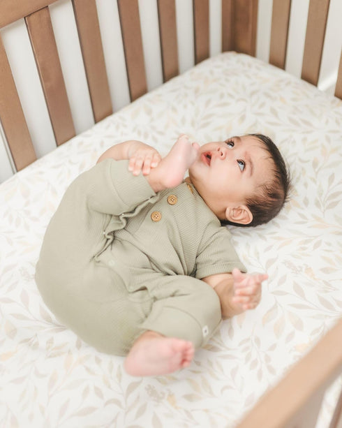 100% 28" 52" 9", Crane Baby Crib Sheets Neutral, Cotton Crib Sheets Girl or Boy, Neutral Leaf Pattern, Crib Bedding, x