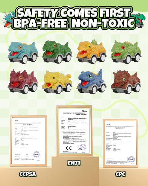 Cozycharm 8PCS Set Dinosaur Pull Back Cars for Kids Toddlers, Mini Racing Vehicles Toys Party Favors, Goodie Bag