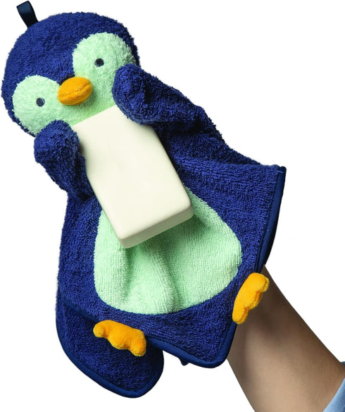 Manhattan Toy Penny Penguin Bathtime Puppet Washcloth - Fun Bath Toy for Kids
